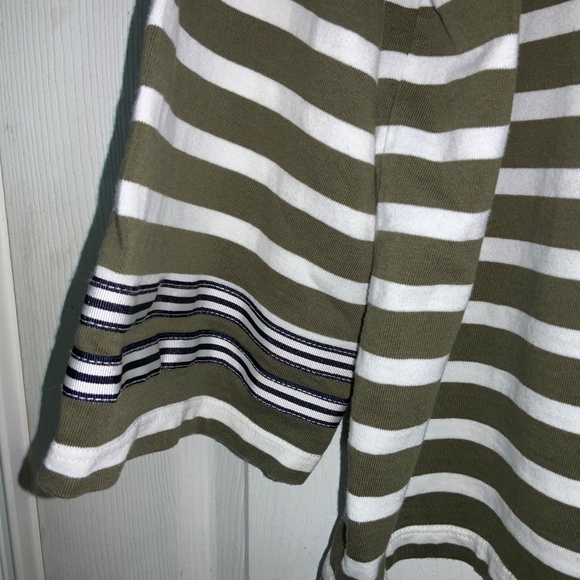 J. Crew cotton striped bateau neck top M drop shoulder bell sleeve ribbon trim - Picture 2 of 6